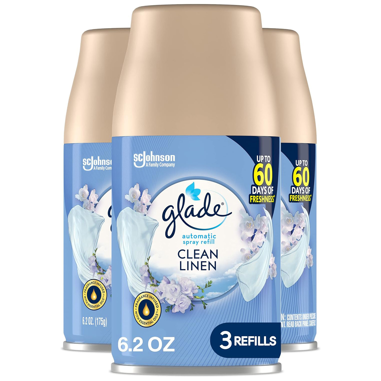 Glade Automatic Spray Air Freshener Refill, Scented Air Freshener for Home and Bathroom, Clean Linen, 6.2 Oz, 3 Count111mysite