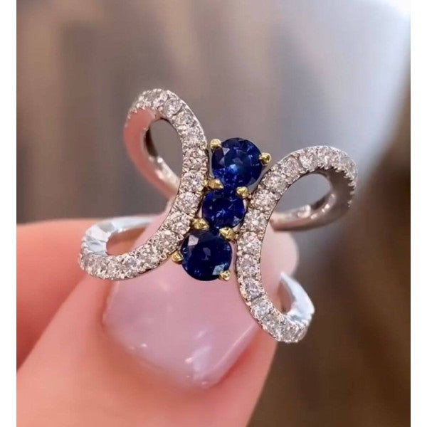 预发布站点、5.65ctw Round Cut Blue & White Sapphire Butterfly Ring、testother-12345