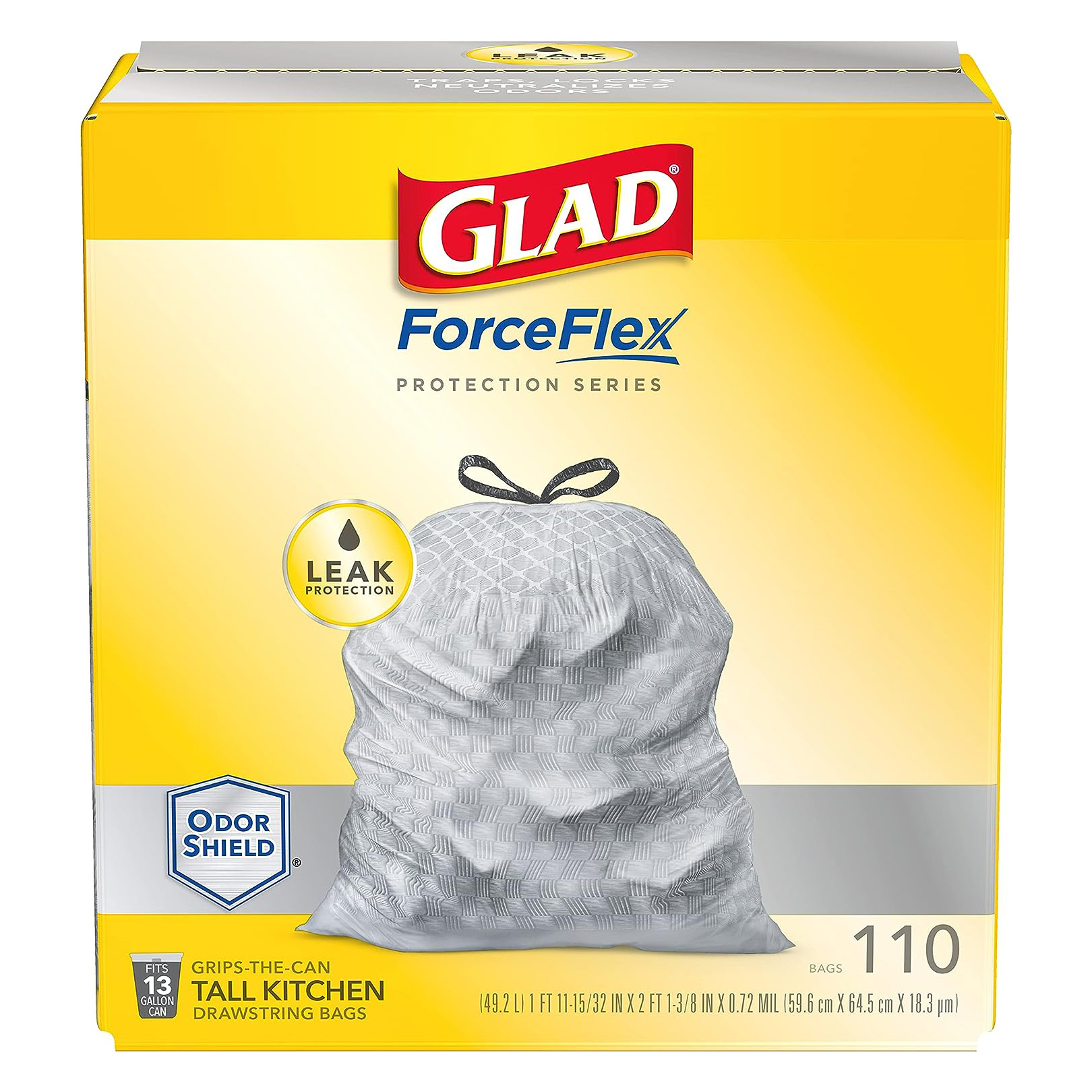 GLAD ForceFlex Tall Drawstring Trash Bags, 13 Gallon White Trash Bags for Tall Kitchen Trash Can, Unscented Leak Protection Bags, 120 Count - Packaging May Vary111mysite