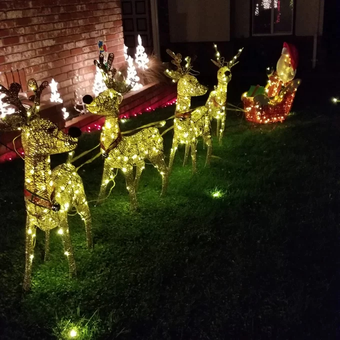 预发布站点、【Décor】Santa with 2 Deer Sleigh Christmas Decoration Lighted Display、-12345