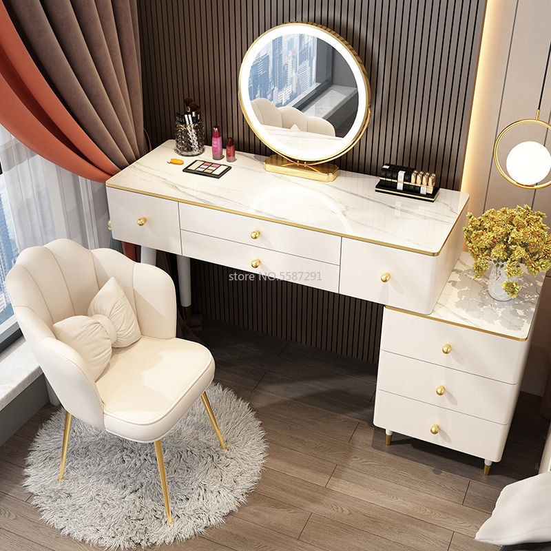 预发布站点、【Furniture】【BS】Nordic Dressing Table with Mirror, Stool & 3 Light Effect LED Mirrors, Golden Iron Dresser、mysite-12345