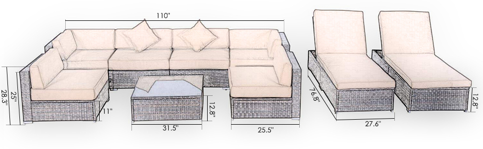 预发布站点、【Furniture】9 PCS Patio Outdoor Furniture Sets, Sectional Manual Weaving Wicker Conversation Sofa Set、mysite-12345