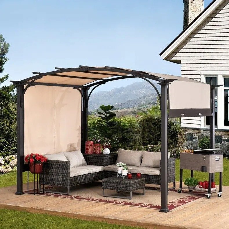 预发布站点、Meadow 11 Ft. W x 9.4 Ft. D Metal Pergola with Canopy、-12345
