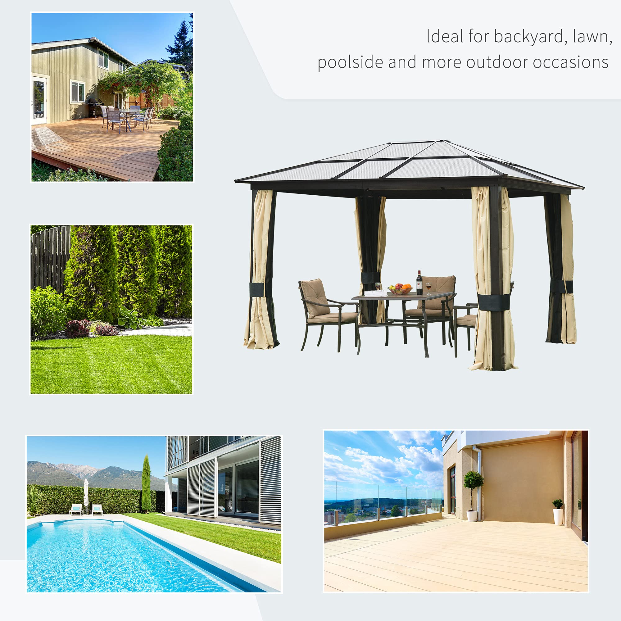 预发布站点、【Gazebo】12'L x 10'W Hard Top Gazebo Canopy Sunshelter Waterproof Sun Shade、mysite-12345
