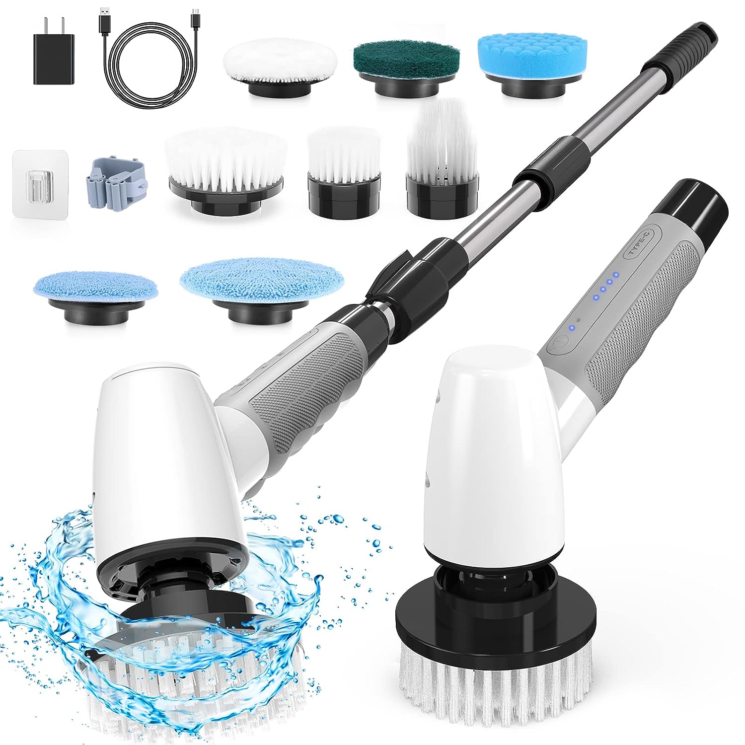 Cordless Electric Spin Scrubber,Cleaning Brush Scrubber for Home, 400RPM/Mins-8 Replaceable Brush Heads-90Mins Work Time,3 Adjustable Size,2 Adjustable Speeds for Bathroom Shower Bathtub Glass Car111mysite