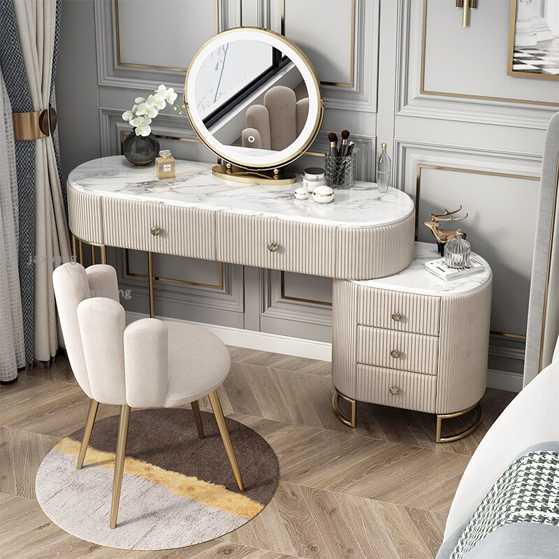 预发布站点、【Furniture】【BS】Nordic Dressing Table with Mirror, Stool & 3 Light Effect LED Mirrors, Golden Iron Dresser、mysite-12345