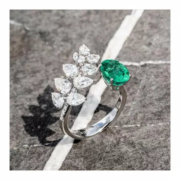 预发布站点、5.5ct Oval Cut Emerald Leaves Cocktail Ring、testother-12345