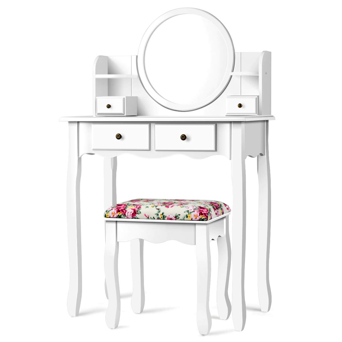 预发布站点、【Furniture】4 Storage Shelves and 4 Drawers, Makeup Table with 360° Pivoted Round Mirror、mysite-12345
