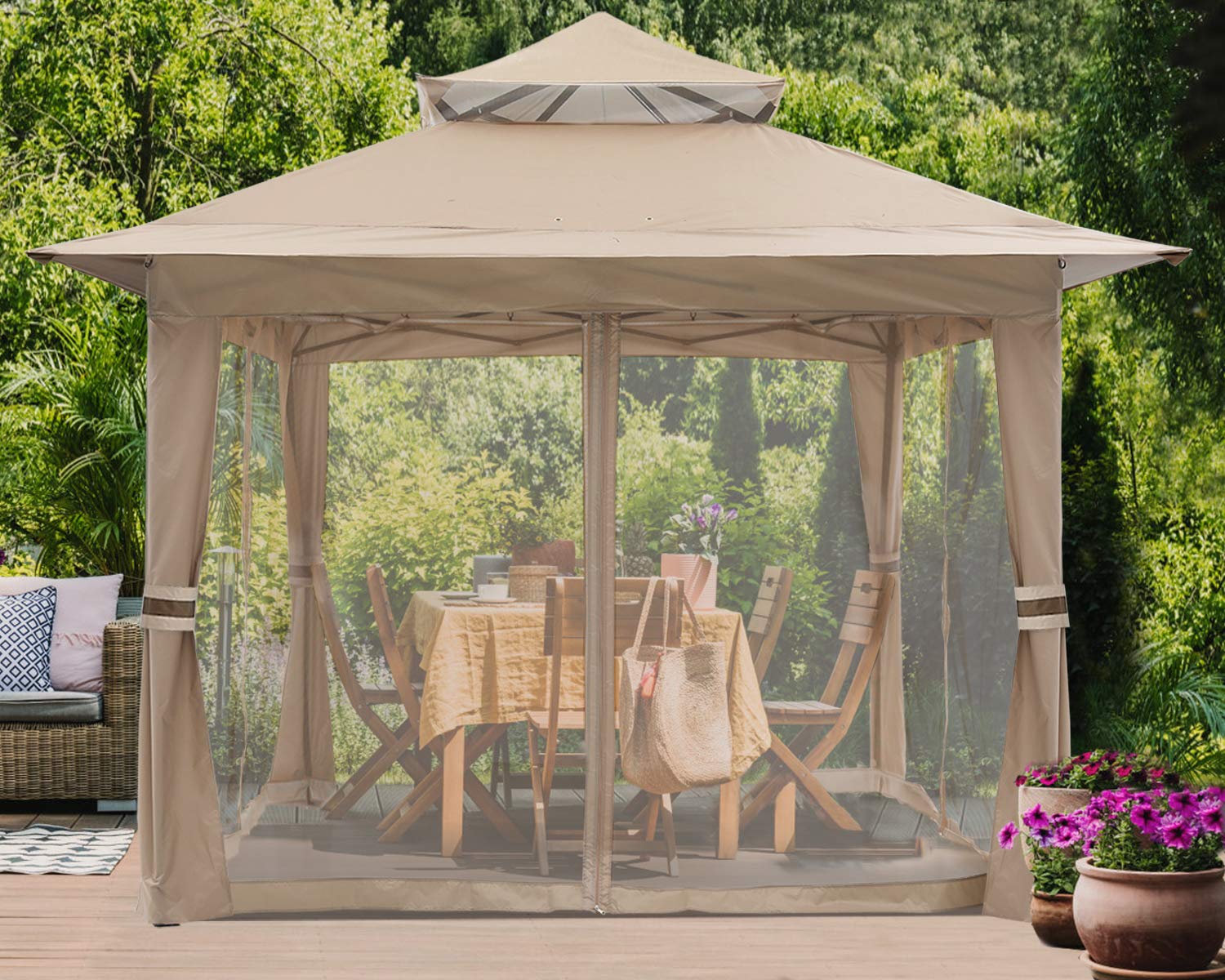 预发布站点、【Gazebo】13'x13' Gazebo Tent Outdoor Pop up Gazebo Canopy Shelter with Nets, Brown、mysite-12345