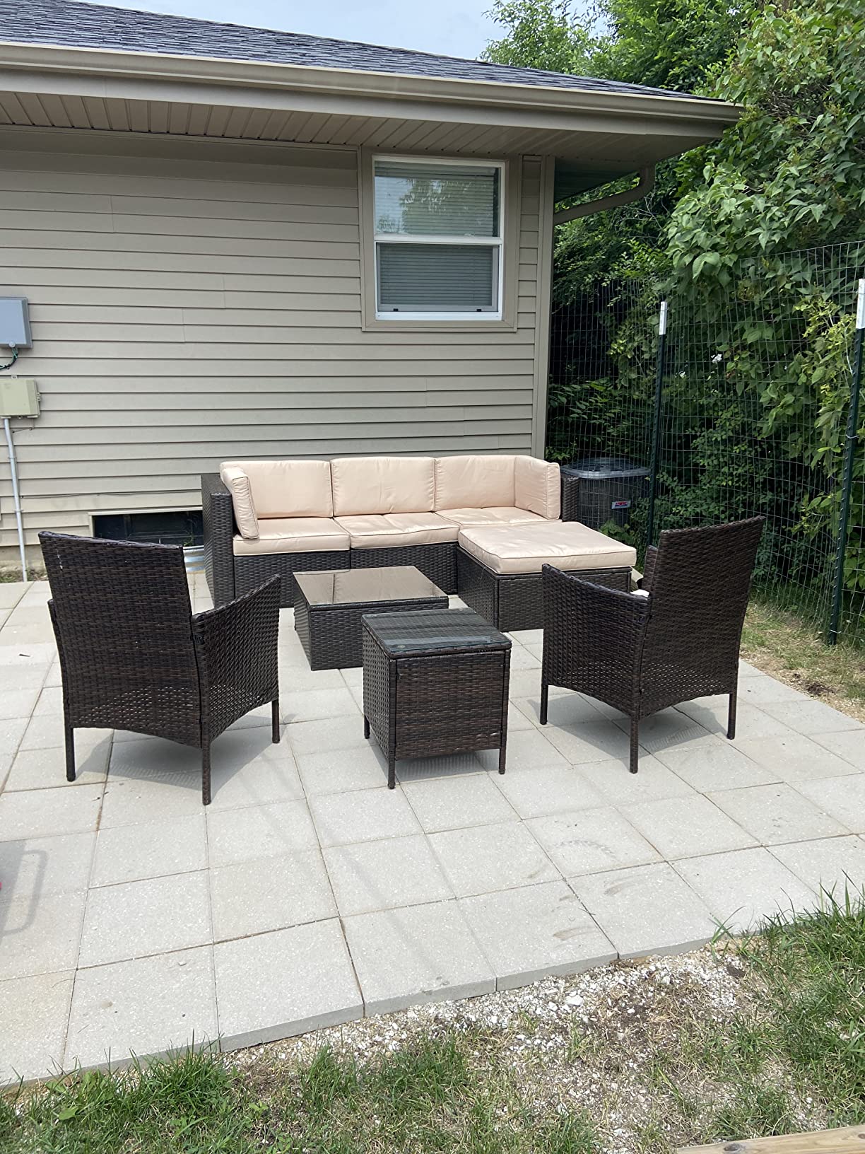 预发布站点、【Furniture】5 Pcs Patio Furniture Sets, All-Weather Brown PE Wicker Outdoor Couch Sectional Patio Set、mysite-12345