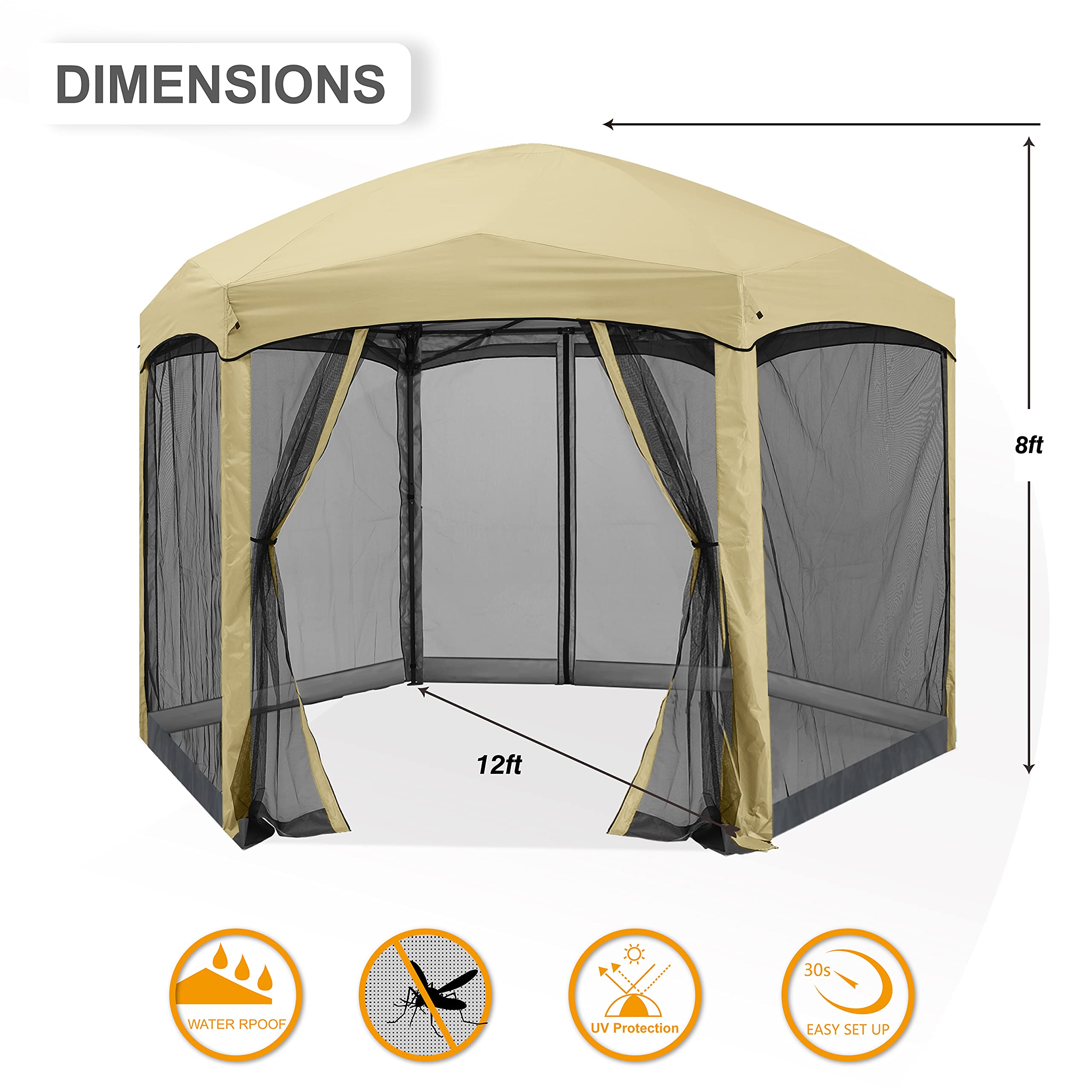 预发布站点、【Gazebo】Pop Up Gazebo 6 Sided Screened Canopy Tent Outdoor Screen House(Beige)、mysite-12345