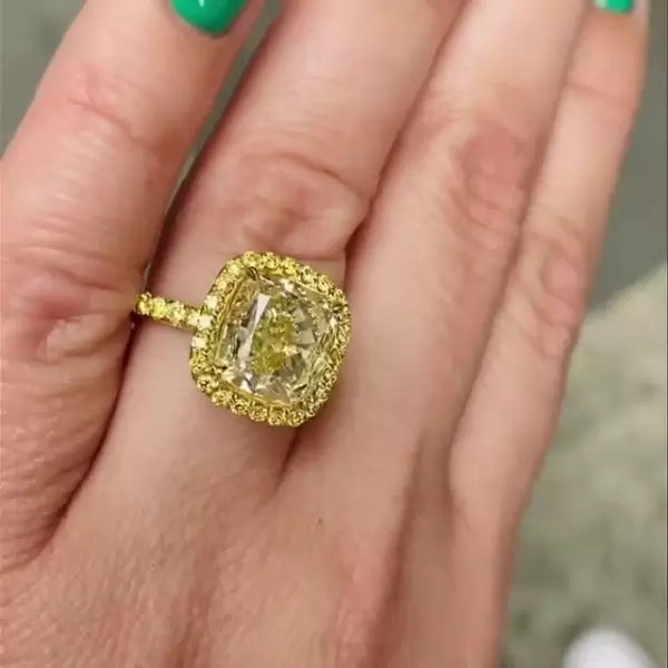 预发布站点、5ct Cushion Cut Yellow Sapphire Halo Ring in Gold、testother-12345