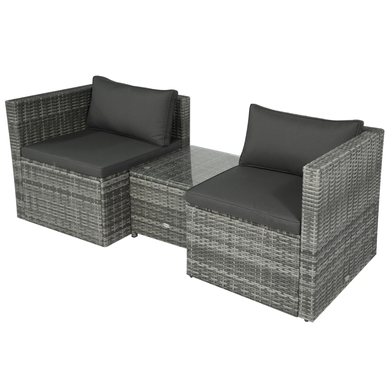 预发布站点、【Furniture】3 Pieces Patio PE Rattan Bistro Set Cushioned Armchair Sofa and Coffee Table Outdoor Furniture、mysite-12345