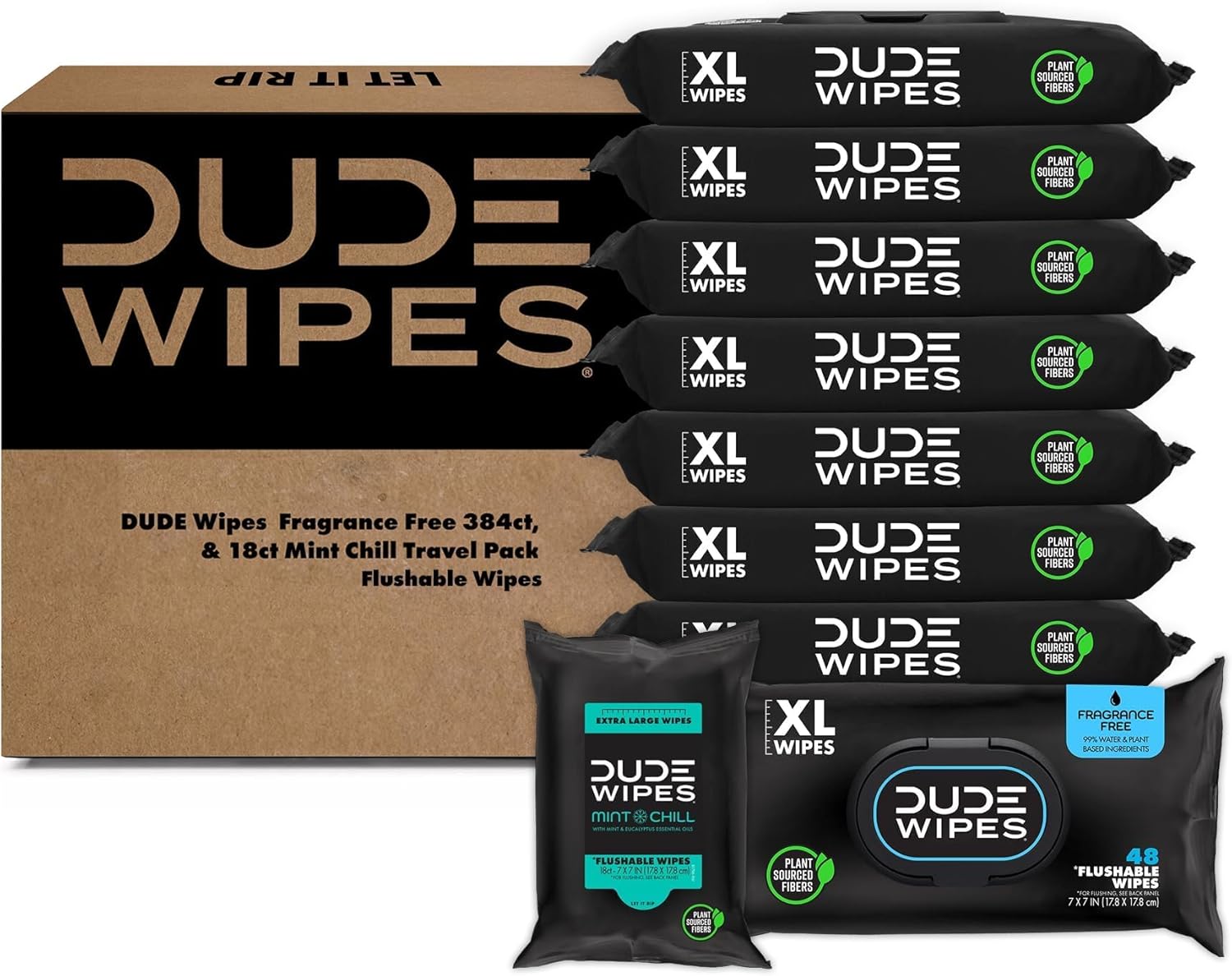 DUDE Wipes - Flushable Wipes - Unscented 8 Pack + Mint Travel Pack, 402 Wipes - Extra Large Dispenser Wet Wipes with Vitamin E & Aloe For Men - Septic and Sewer Safe111mysite