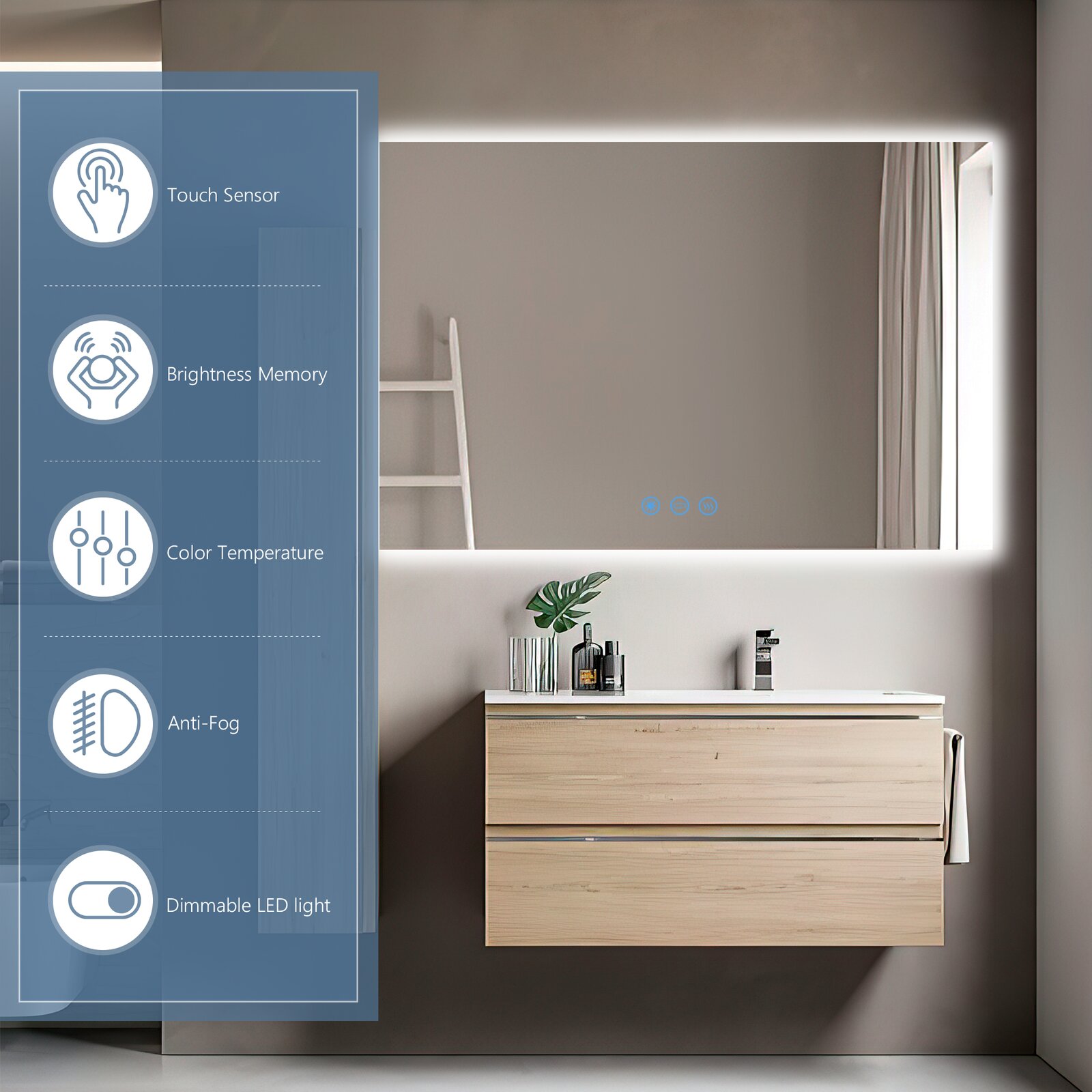 预发布站点、【Home Improvement】Bronson Rectangle LED Wall Mirror、-12345