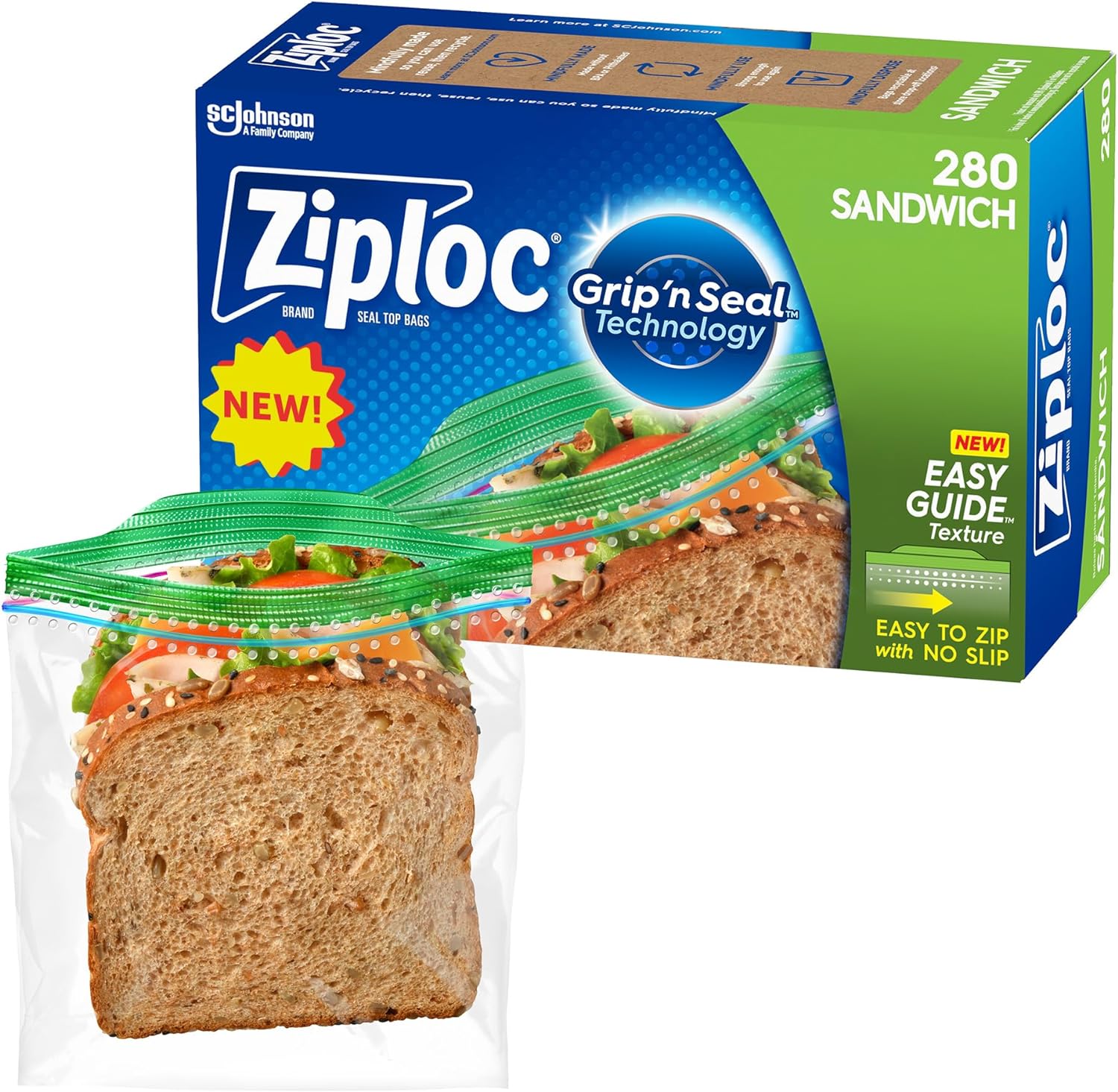 Ziploc Sandwich and Snack Bags with EasyGuide Texture, Plastic Storage Bags with Grip 'n Seal Technology, 280 Bags Total111mysite