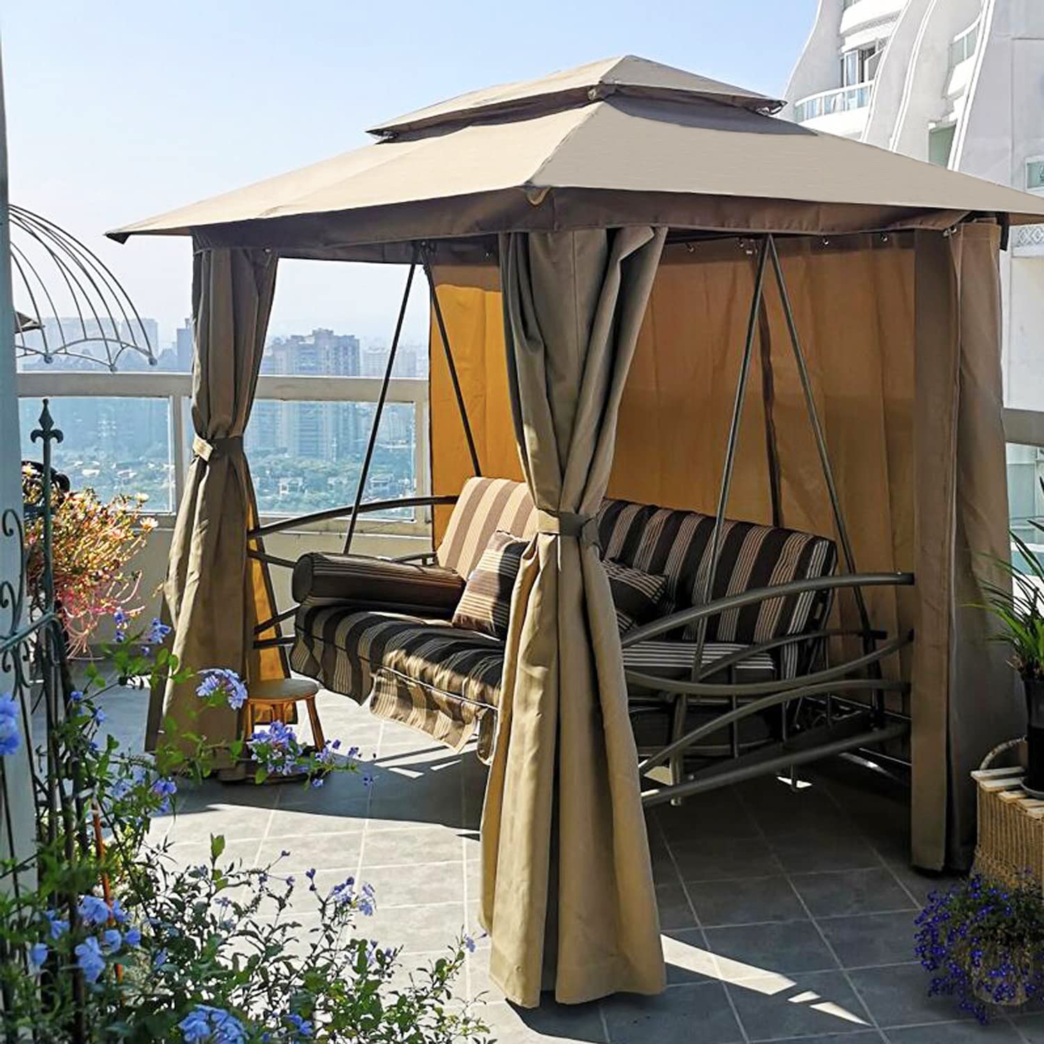 预发布站点、【Gazebo】3 Person Outdoor Patio Porch Swing Gazebo with Netting & Gazebo Curtains、mysite-12345