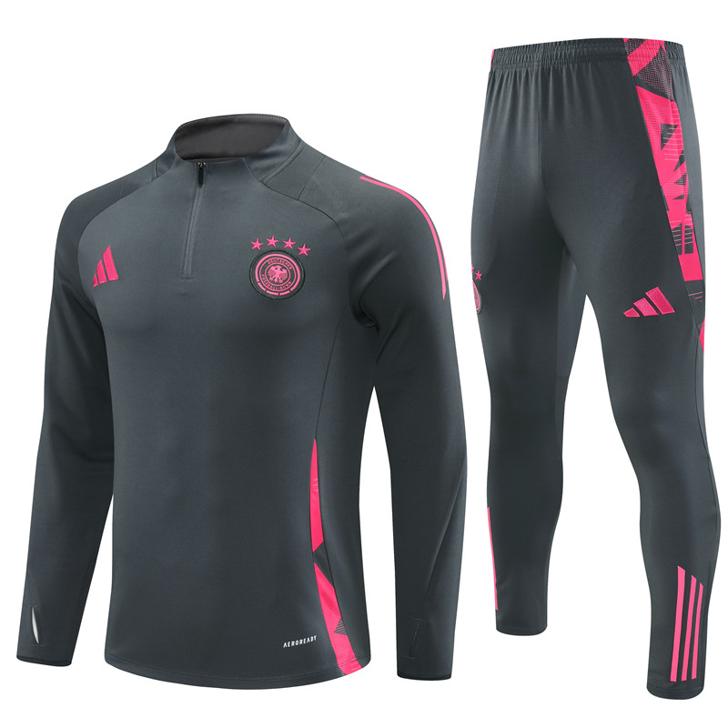 Germany 2024 Long Sleeve Training Set - Dark Gray With Pink111