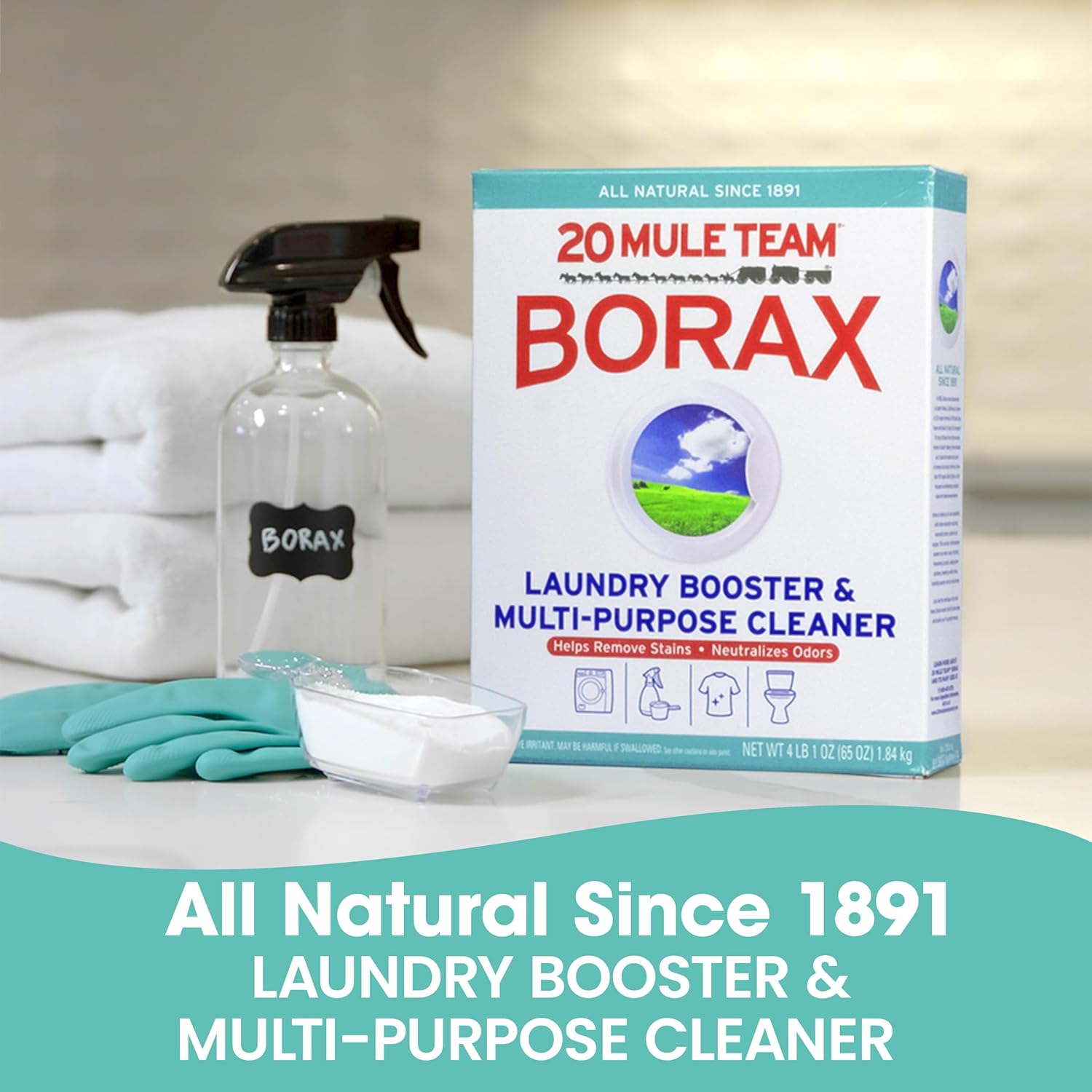 20 Mule Team All Natural Borax Detergent Booster & Multi-Purpose Household Cleaner, 65 Ounce, 4 Count111mysite