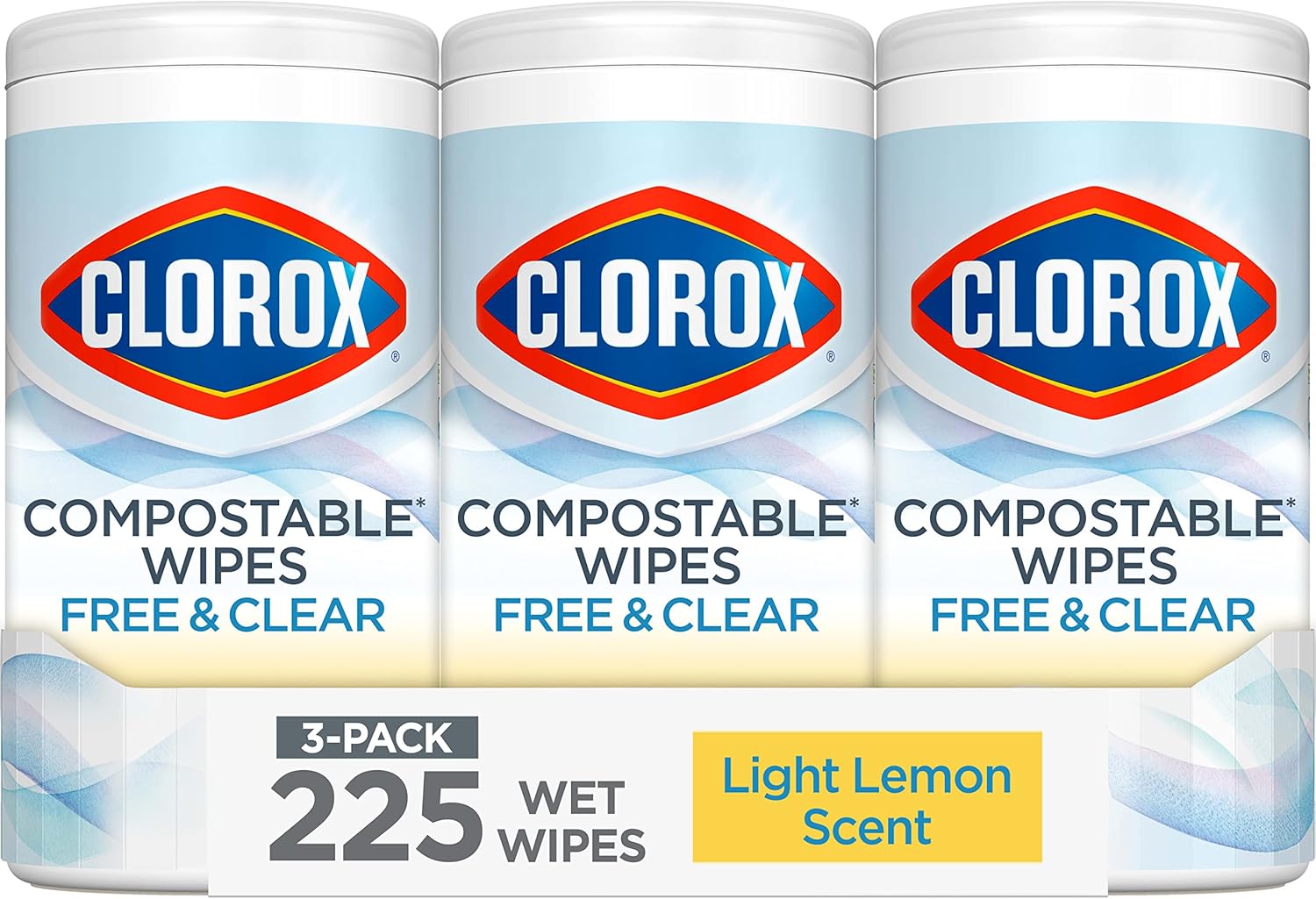 Clorox Free & Clear Compostable Cleaning Wipes, Light Lemon Scent, 75 Count, Pack of 3 (Pack May Vary)111mysite