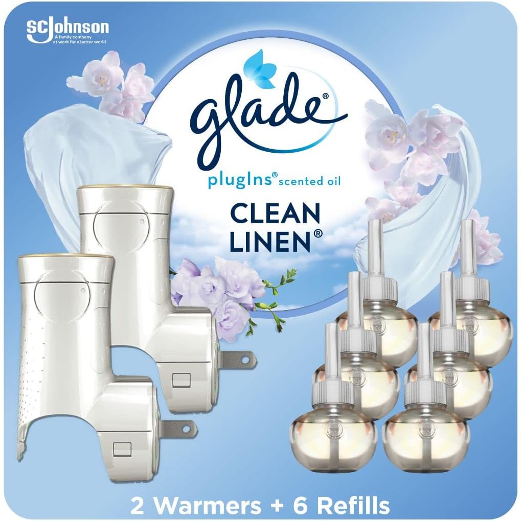 Glade PlugIns Air Freshener Starter Kit, Scented and Essential Oils for Home and Bathroom, Clean Linen, 4.02 Fl Oz, 2 Warmers and 6 Refills111mysite