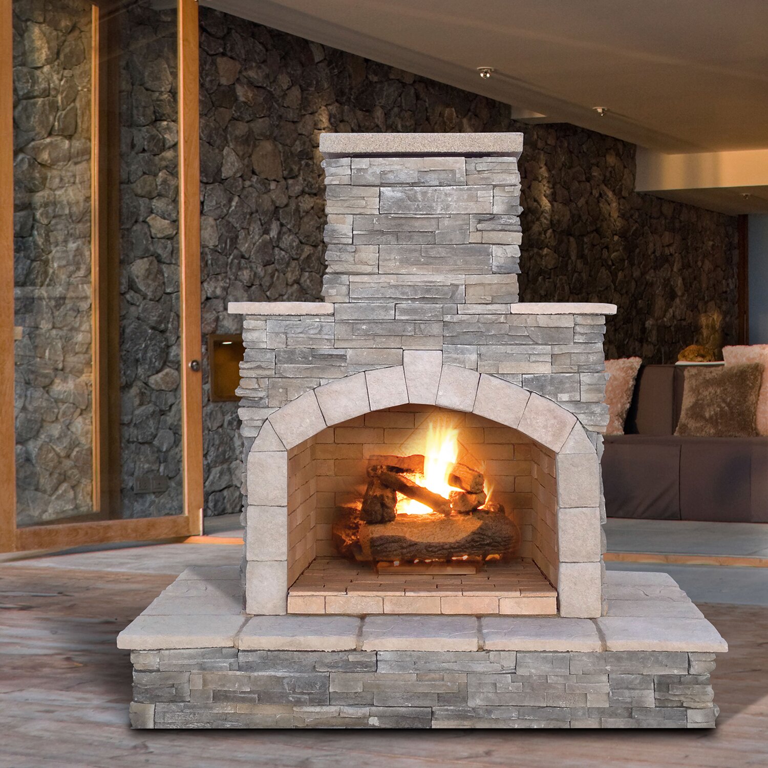 预发布站点、【Sports&Outdoors】82'' H Stone Veneer Outdoor Fireplace、-12345