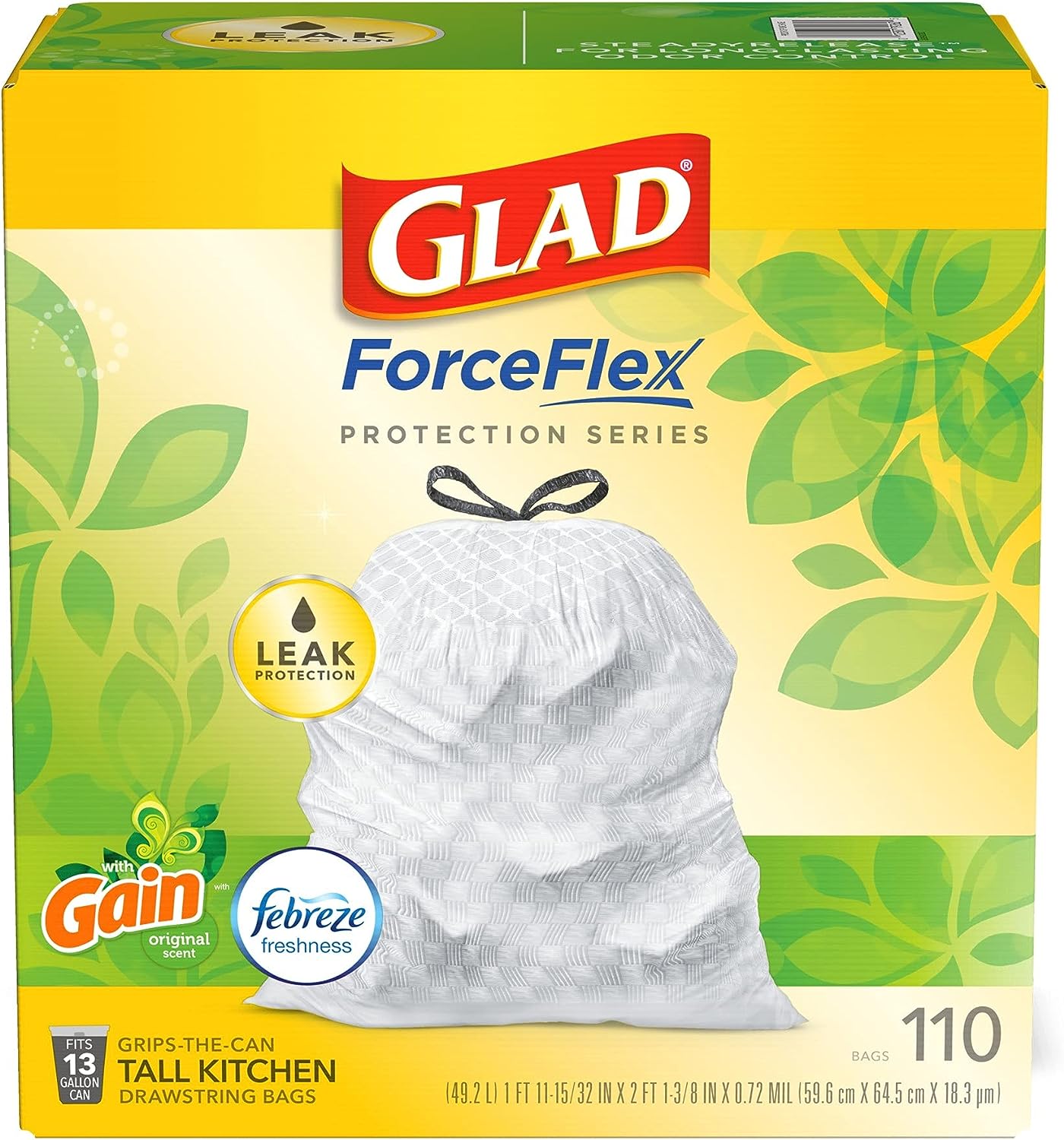 Glad Protection Series Force Flex Drawstring Gain Original Odor Shield 13 Gallon 1/110ct111mysite