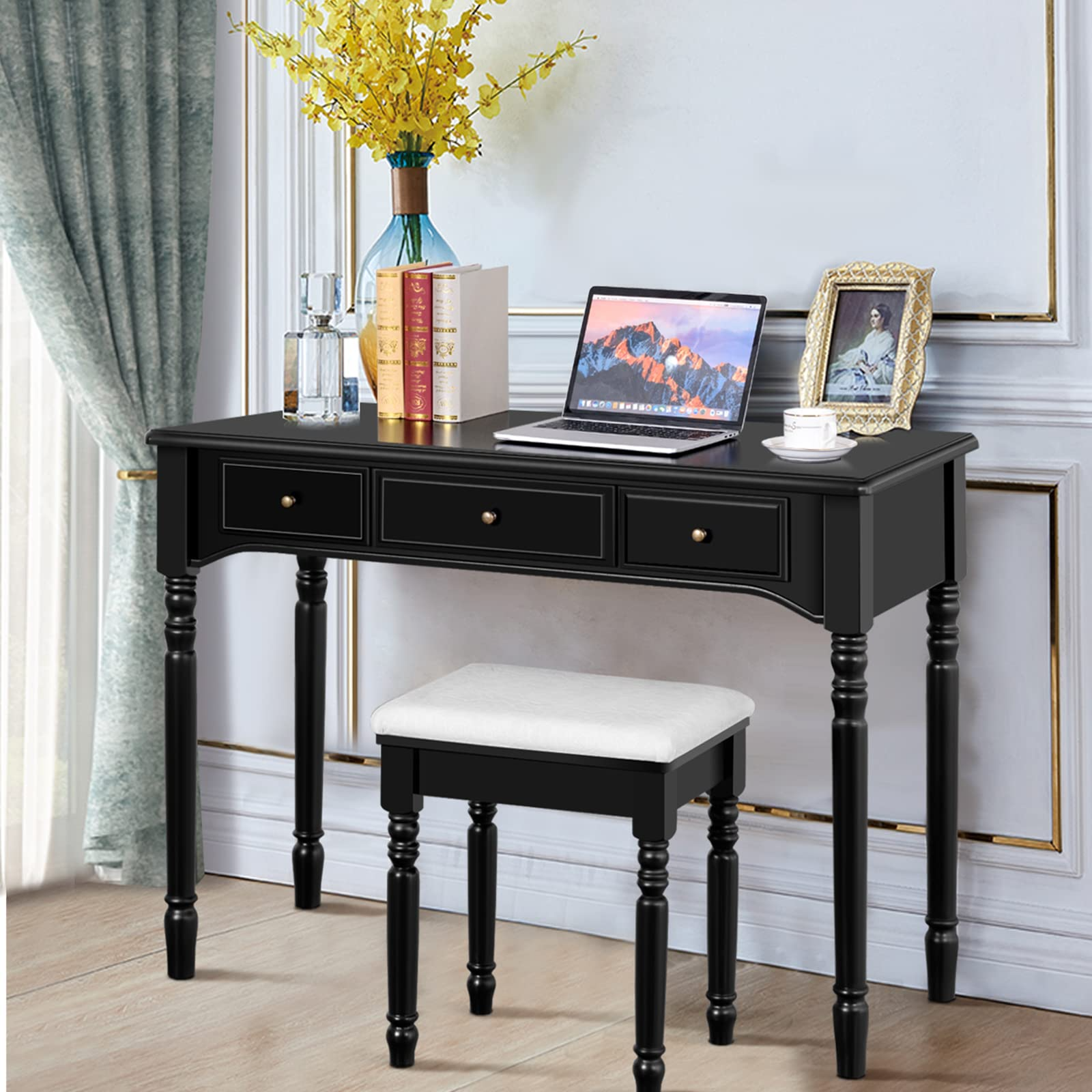 预发布站点、【Furniture】Vanity Desk Set, Dressing Table with Trifold Mirror, 8 Necklace Hooks, 7 Drawers、mysite-12345