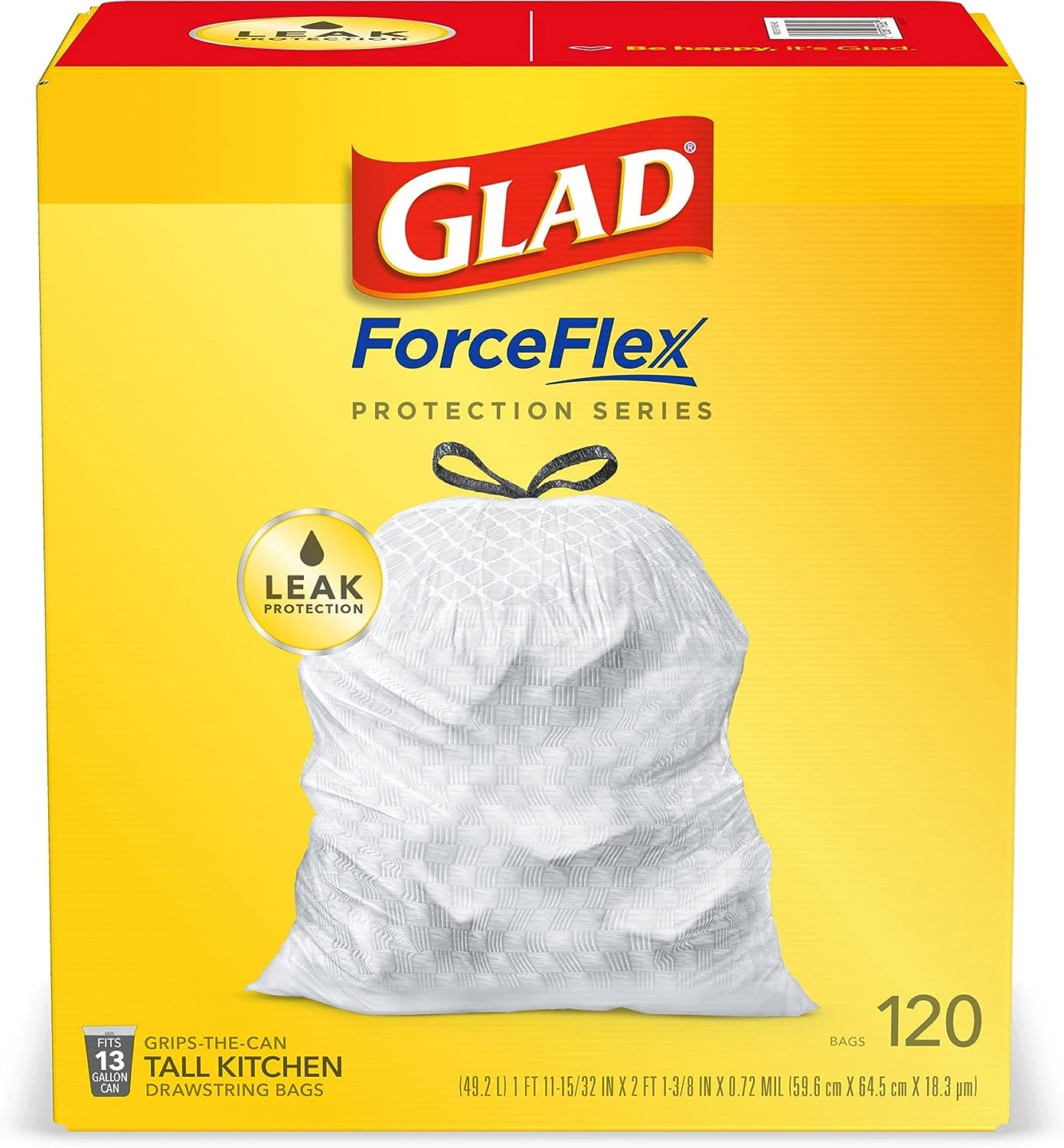 GLAD ForceFlex Tall Drawstring Trash Bags, 13 Gallon White Trash Bags for Tall Kitchen Trash Can, Unscented Leak Protection Bags, 120 Count - Packaging May Vary111mysite