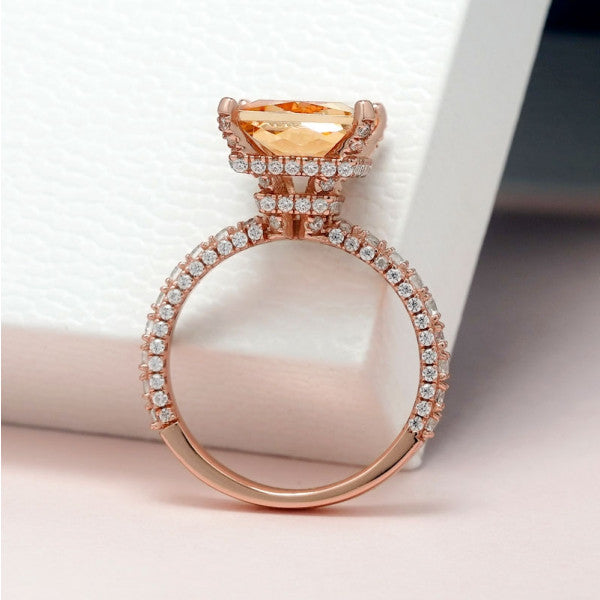 预发布站点、5.15ct Radiant Cut Champagne Engagement Ring in Rose Gold、testother-12345