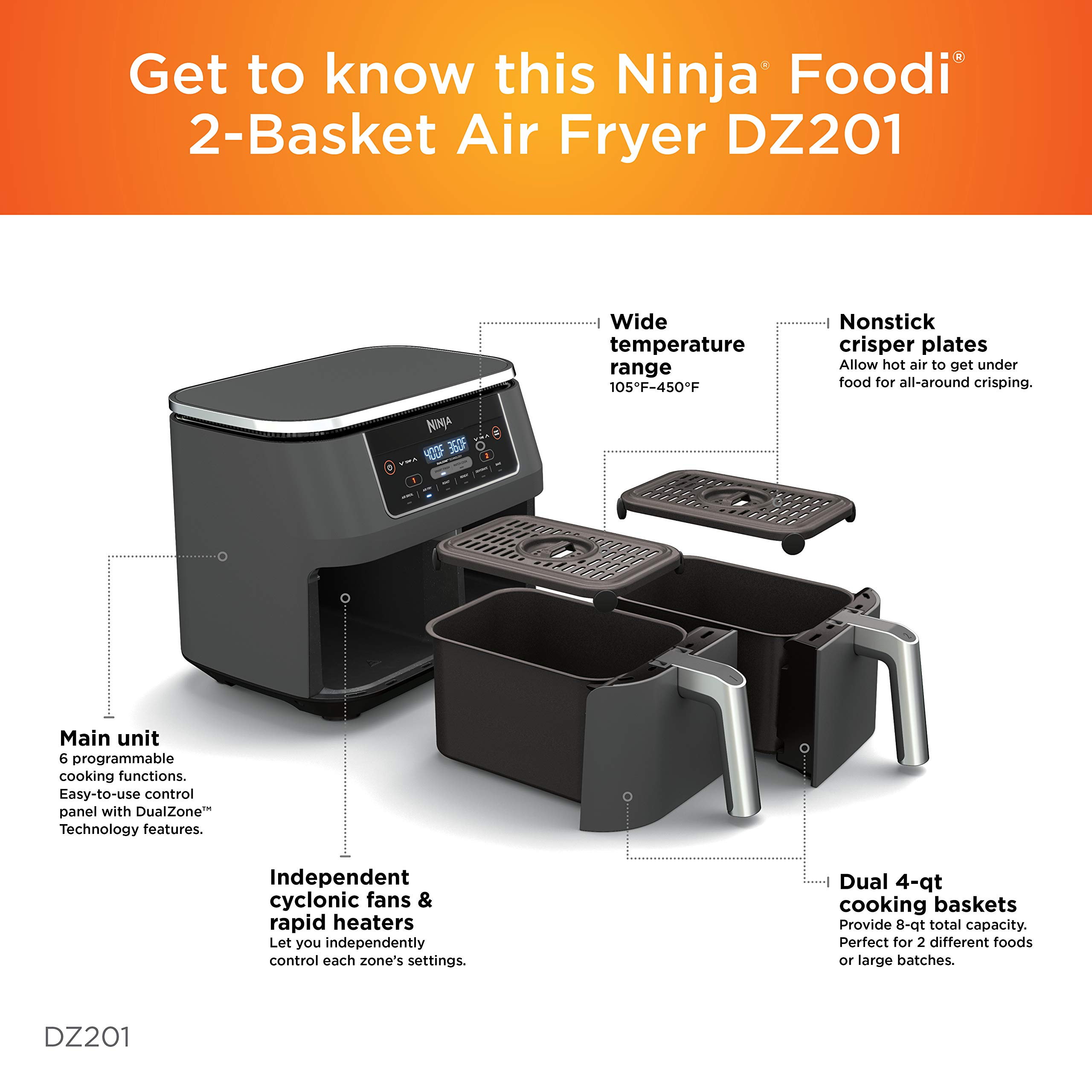 预发布站点、【Electronics】【BS】Ninja DZ201 Foodi 8 Quart 6-in-1 DualZone 2-Basket Air Fryer with 2 Independent Frying Baskets、-12345