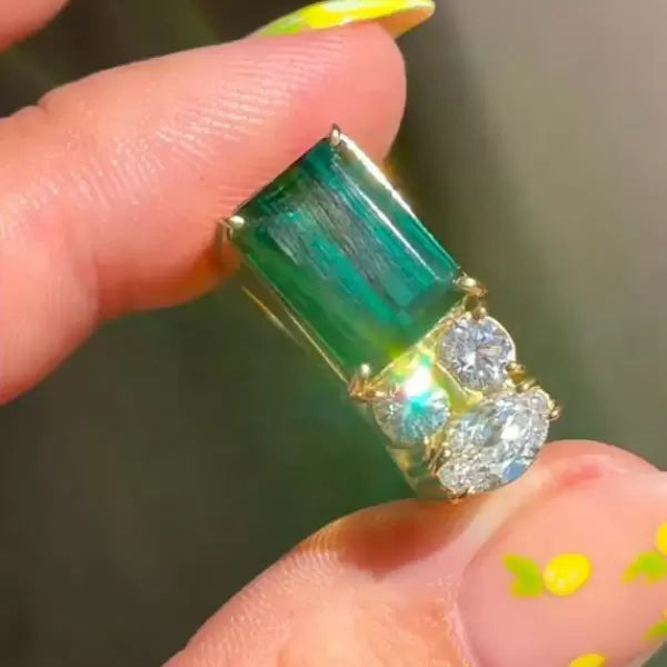 预发布站点、5.5ct Emerald Cut Emerald Asymmetric Engagement Ring、testother-12345