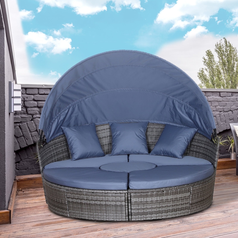 预发布站点、【Furniture】4 PC Patio Wicker Lounge Set, Outdoor Rattan Modular Garden Round Daybed Set、mysite-12345