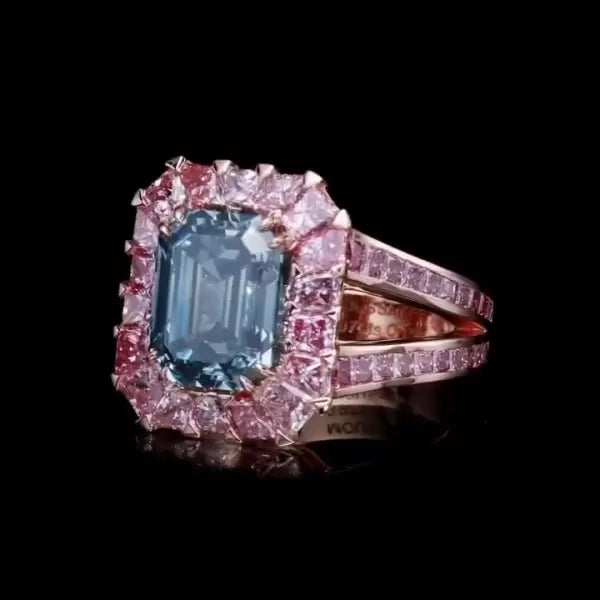 预发布站点、4ct Vivid Blue Sapphire Ring with Pink Sapphire Halo、testother-12345