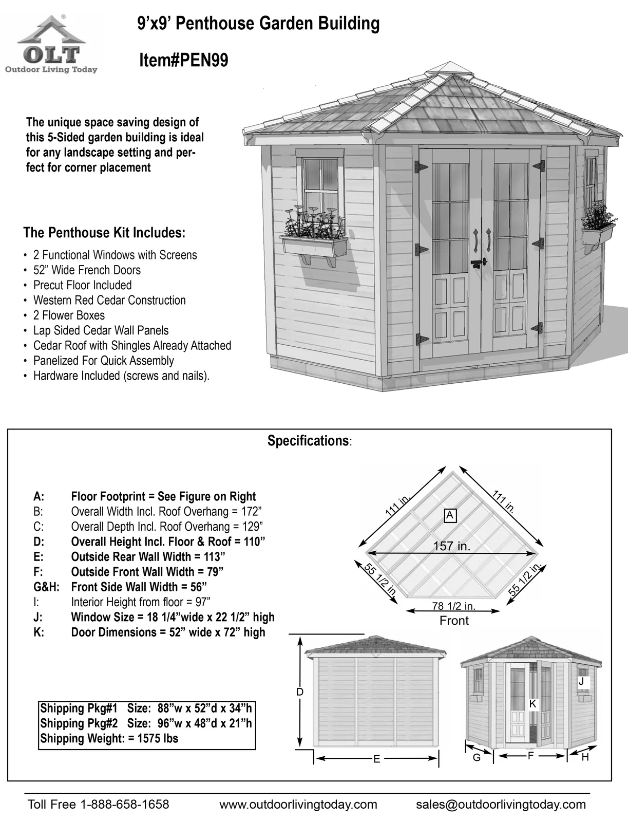 预发布站点、【Storage Shed】9 ft. W x 9ft. D Penthouse Cedar Wood Garden Shed with French Doors、-12345