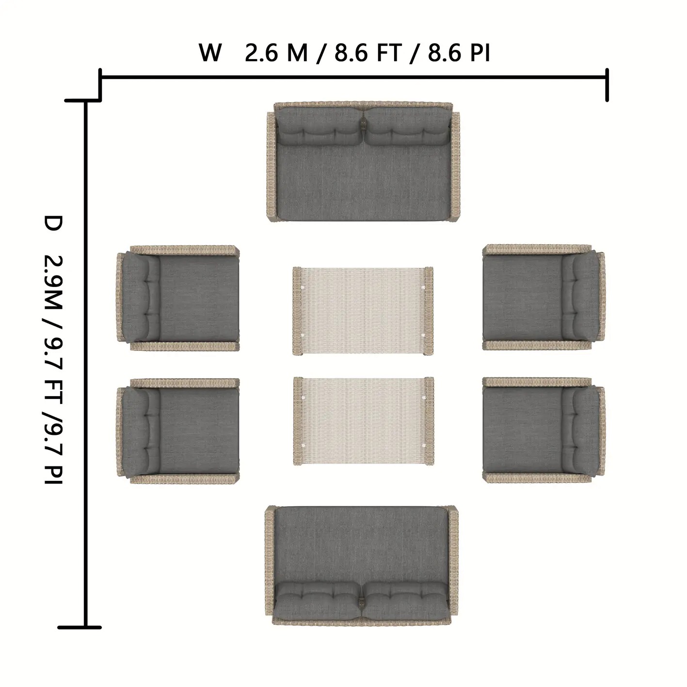 预发布站点、【Furniture】Corvus Armitage 8-piece Outdoor Wicker Sofa Set with Cushions - Light Grey、mysite-12345