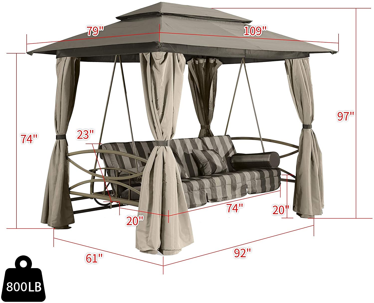 预发布站点、【Gazebo】3 Person Outdoor Patio Porch Swing Gazebo with Netting & Gazebo Curtains、mysite-12345