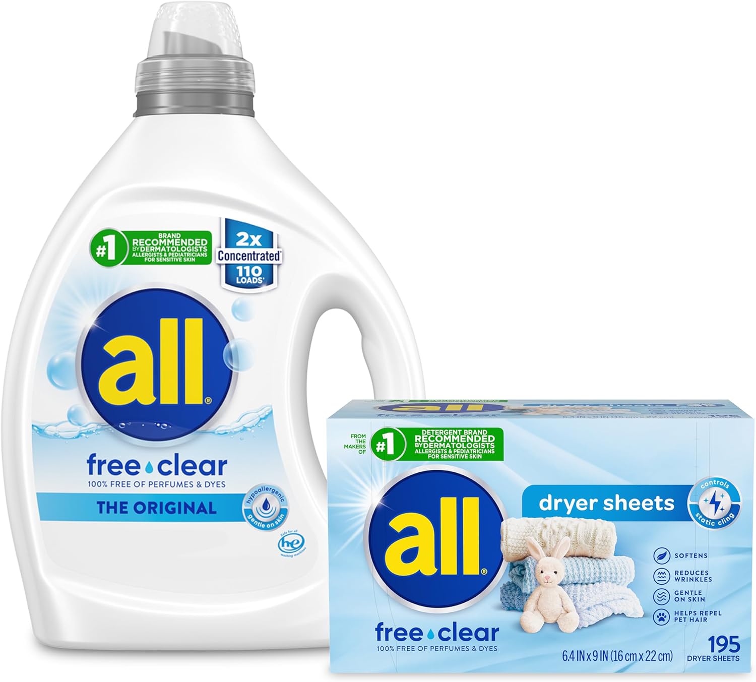 all Liquid Laundry Detergent, Free Clear for Sensitive Skin, Unscented and Hypoallergenic, 2X Concentrated, 110 Loads111mysite