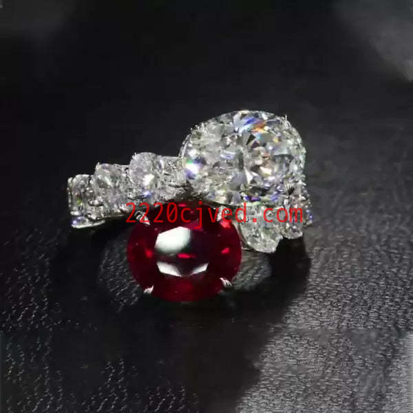 预发布站点、5ct Oval Cut Ruby & White Sapphire Twin Stone Engagement Ring、testother-12345