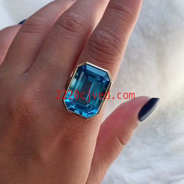 预发布站点、5ct Emerald Cut Blue Topaz Engagement Ring in Gold、testother-12345