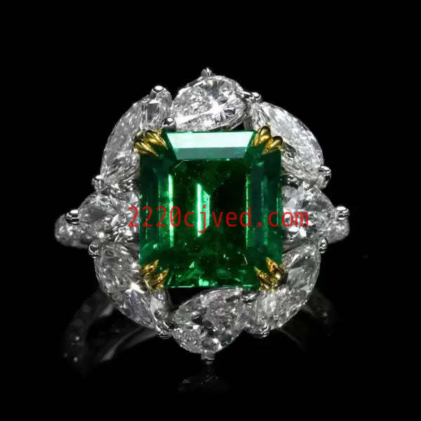预发布站点、5ct Halo Emerald Cut Emerald Two Tone Engagement Ring、testother-12345