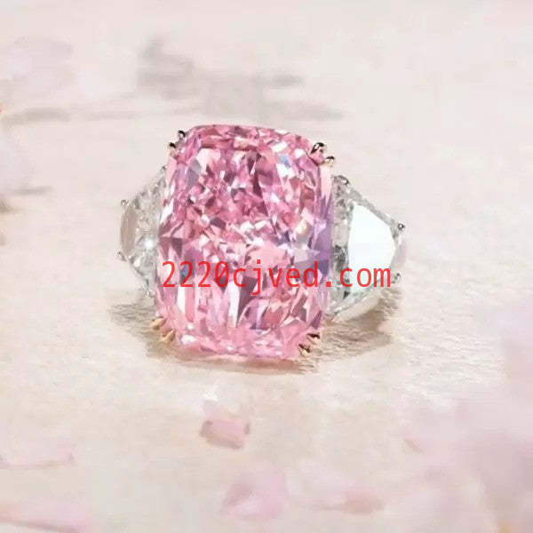 预发布站点、5.25ct Three-stone Cushion Cut Pink Sapphire Engagement Ring、testother-12345