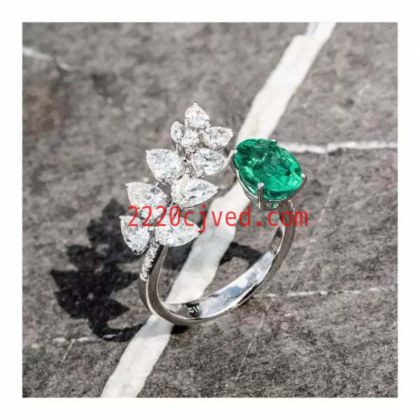 预发布站点、5.5ct Oval Cut Emerald Leaves Cocktail Ring、testother-12345