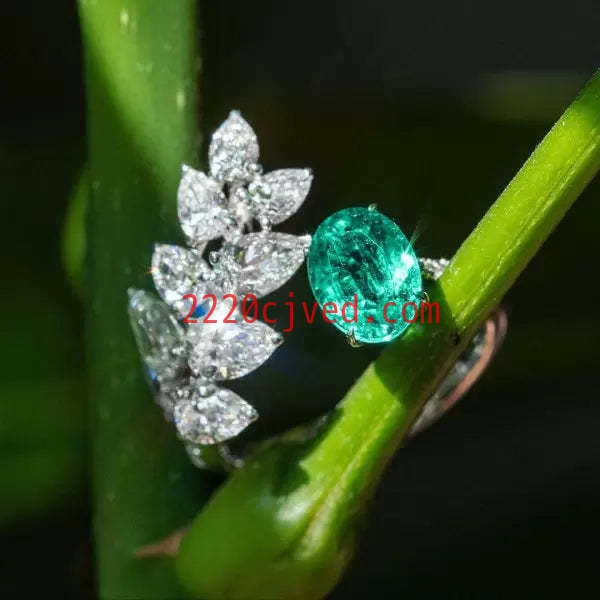 预发布站点、5.5ct Oval Cut Emerald Leaves Cocktail Ring、testother-12345