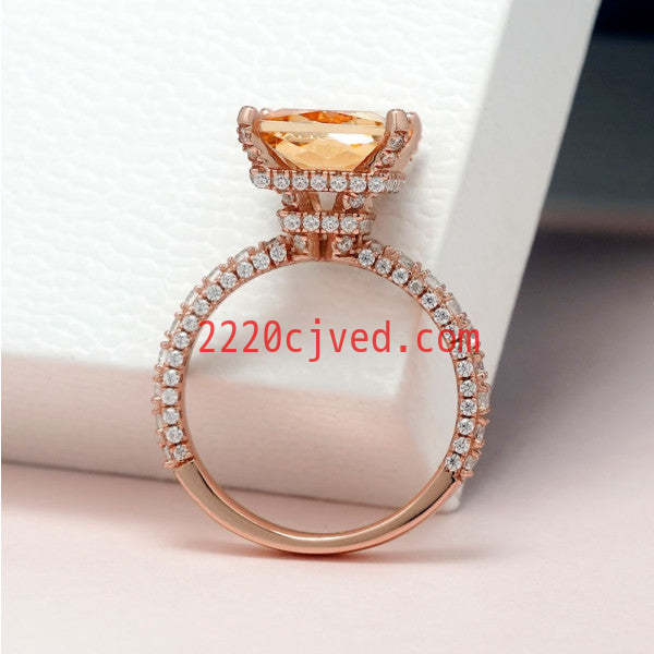 预发布站点、5.15ct Radiant Cut Champagne Engagement Ring in Rose Gold、testother-12345
