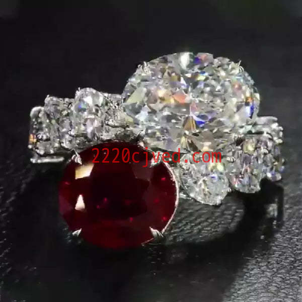 预发布站点、5ct Oval Cut Ruby & White Sapphire Twin Stone Engagement Ring、testother-12345