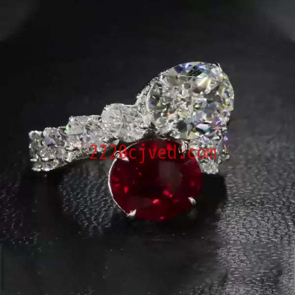 预发布站点、5ct Oval Cut Ruby & White Sapphire Twin Stone Engagement Ring、testother-12345