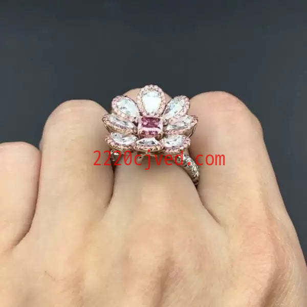 预发布站点、5.7ctw Halo Princess Cut Pink Sapphire Daisy Ring、testother-12345