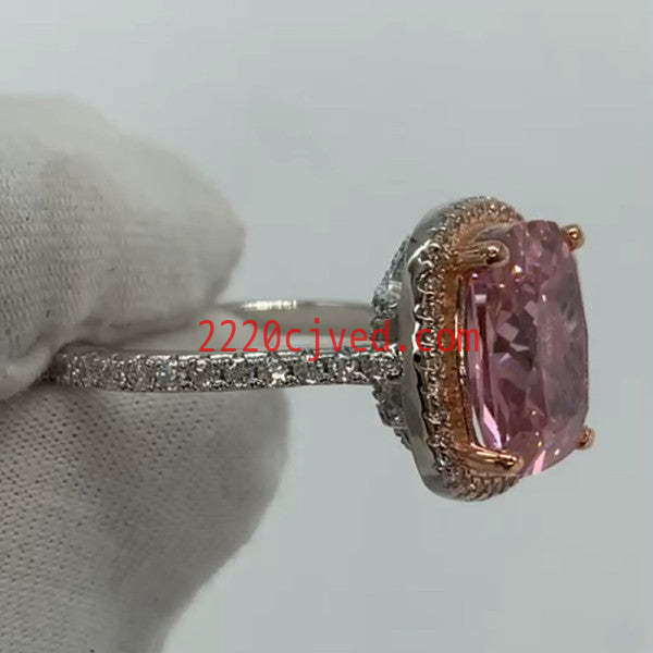 预发布站点、5.5ct Cushion Cut Pink Sapphire Halo Engagement Ring、testother-12345