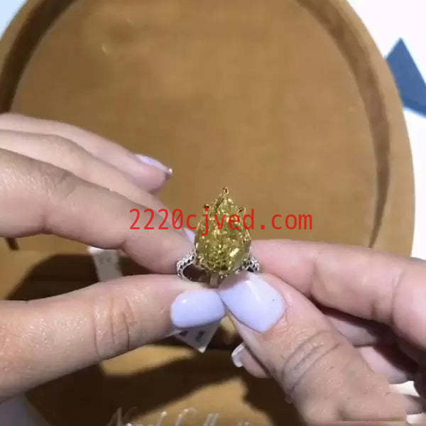 预发布站点、5ct Pear Cut Yellow Sapphire Engagement Ring with Under Halo、testother-12345